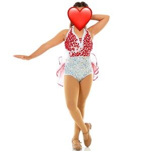 Glamour Costumes Red and White Sequin Tulle Halter Neck Dress